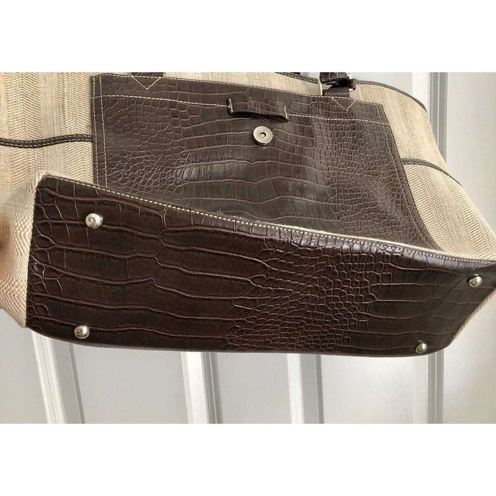 CROFT AND BARROW TOTE BAG LAPTOP BROWN/TAN SHOULDER CROCODILE & CAVANAS